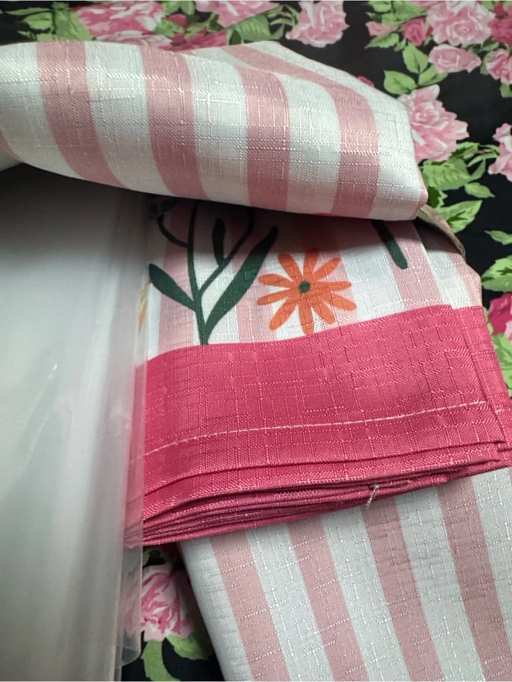 Betsey Johnson Pink and White Striped Floral Shower Curtain